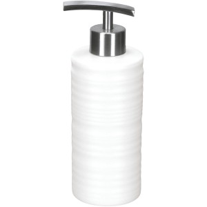 Weißer Kleine Wolke Seifenspender Sahara mit Rillenstruktur und silberfarbener Pumpe.