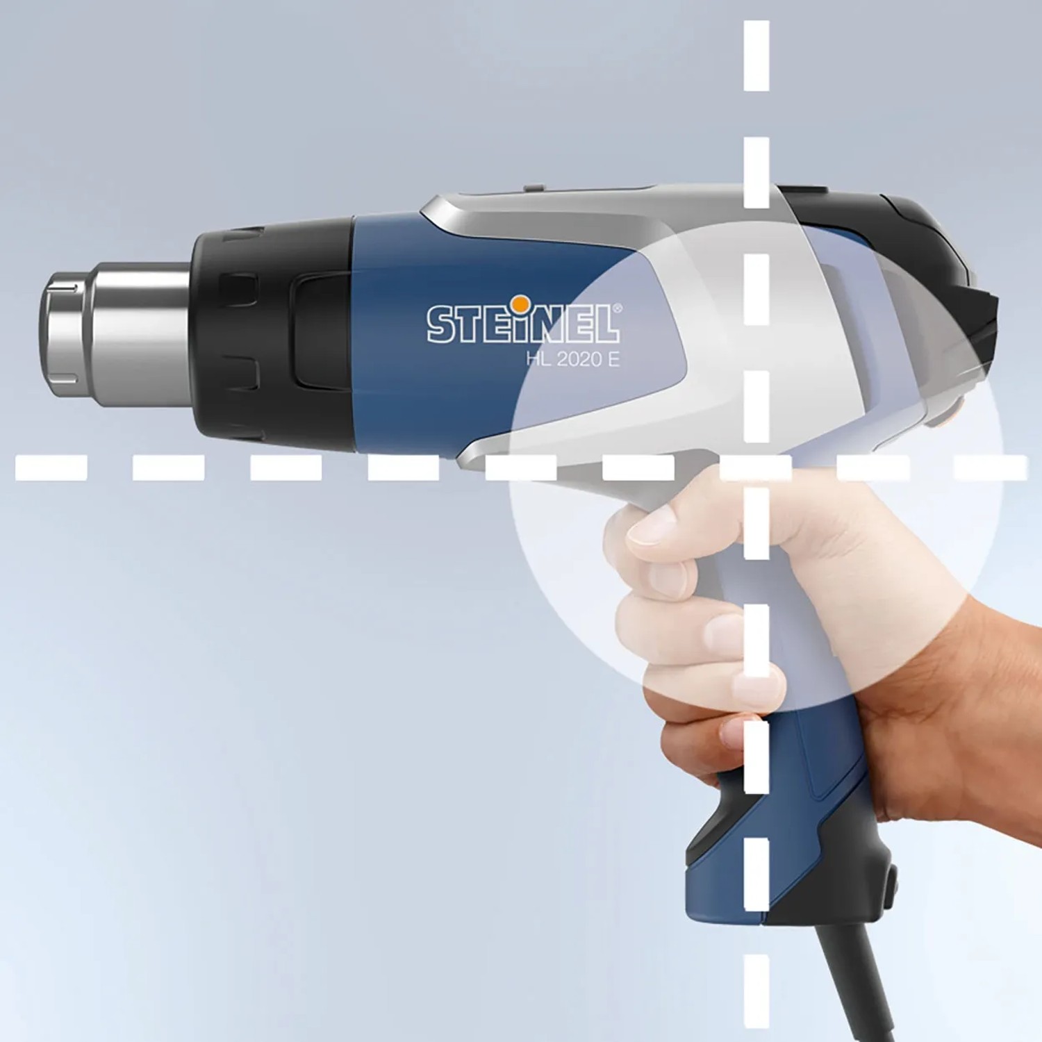 Steinel Heißluftgebläse HL 2020 E KF mit LCD-Display und ergonomischem Griff.