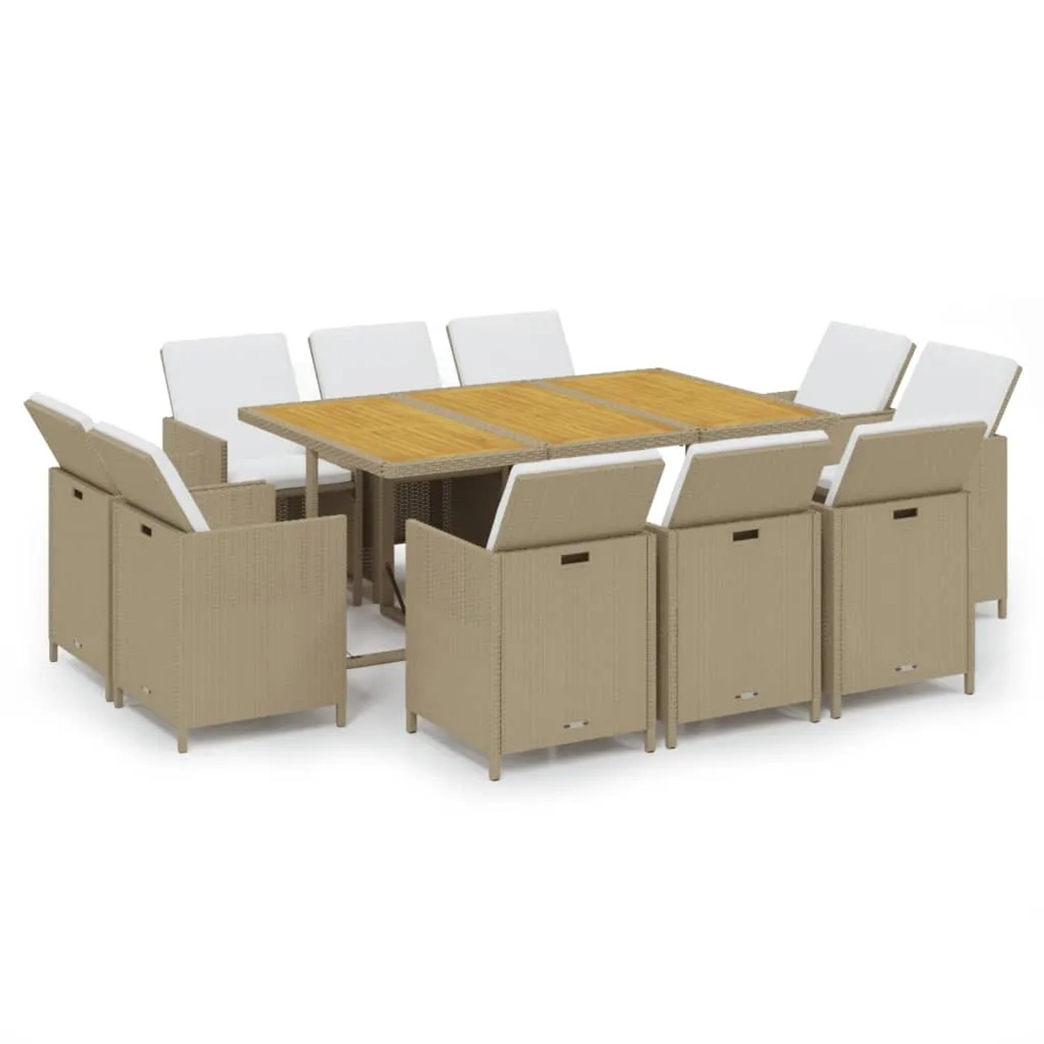 vidaXL 11-Tlg Garten-Essgruppe mit Kissen Poly Rattan Beige 3095555