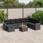 Schwarze 9-tlg. vidaXL Garten-Sofagarnitur aus Poly Rattan mit Kissen. Gartenmöbel für Terrasse und Garten.