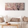 Panorama Wandbild mit Kirschblüten und Eule auf Leinwand. Dekorative Wanddekoration für Wohnräume.