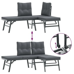 VidaXL 8-tlg. Garten-Sitzgruppe mit Kissen, schwarz, Stahl, verstellbare Rückenlehne, für Garten, Terrasse.