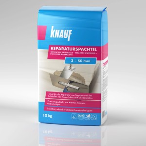 Knauf Reparaturspachtel 10 kg Sack, geeignet zum Ausgleichen von Unebenheiten im Innen- und Außenbereich.