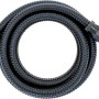 Schwarzer Saugschlauch für Gartenpumpe, gewellt, mit Anschlussstücken.