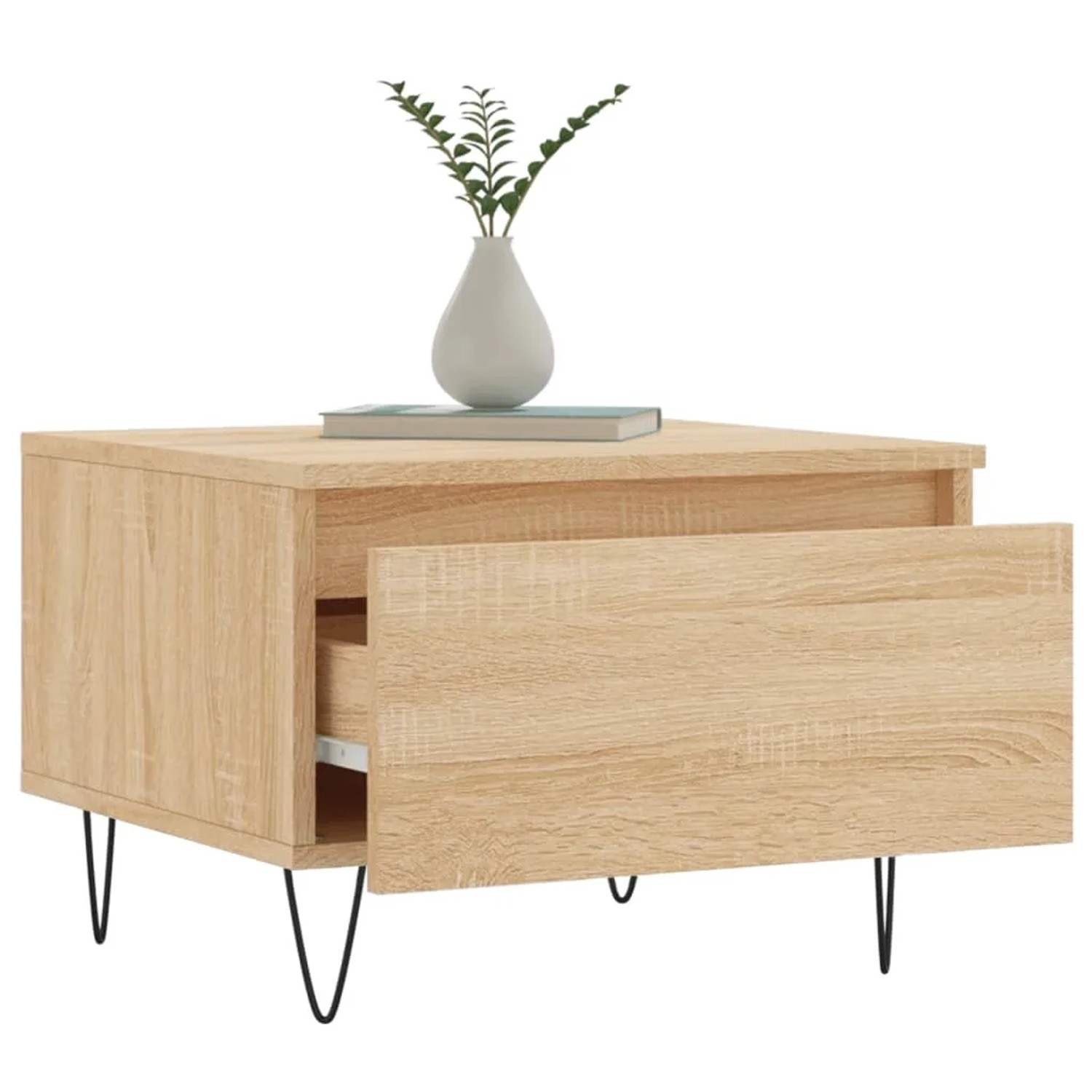 vidaXL Couchtische 2er Set Sonoma Eiche mit Schublade und Metallbeinen.