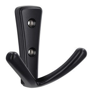 Schwarzer, matter Wandhaken Siro 1654 aus Metall mit zwei Aufhängern und Schraublöchern.