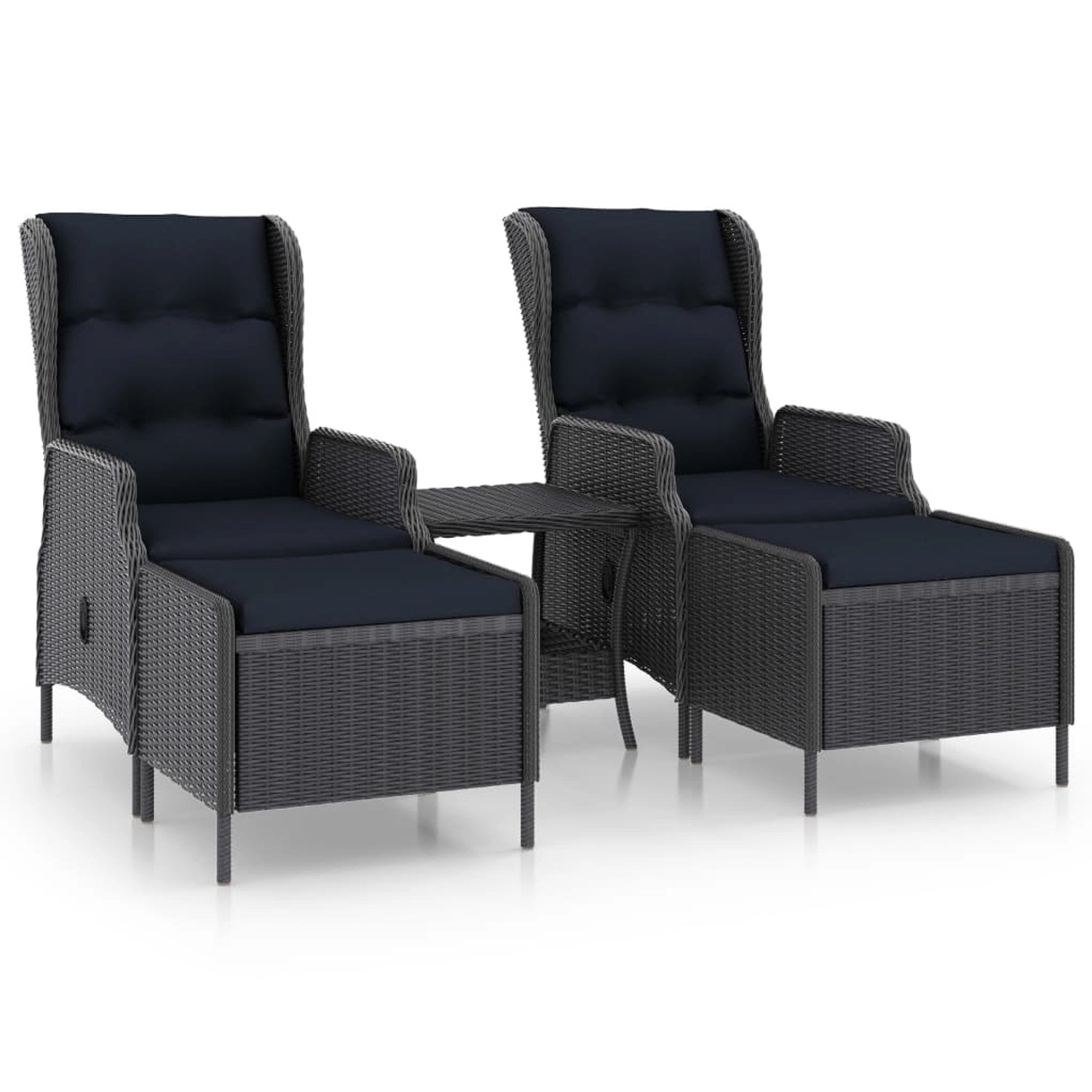 vidaXL 3-Tlg Garten-Lounge-Set mit Auflagen Poly Rattan Dunkelgrau 3060154