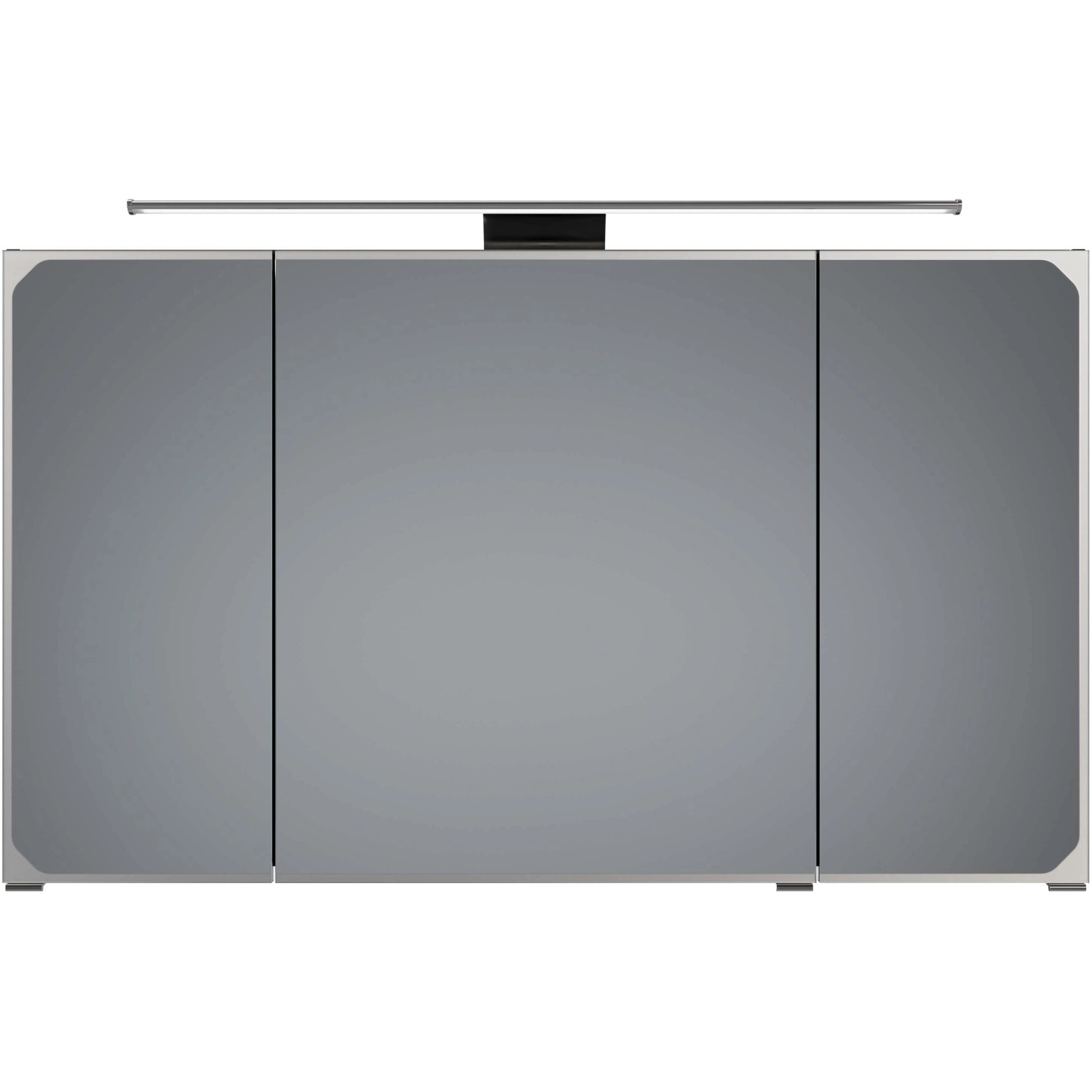 Pelipal Spiegelschrank Quantum 05, anthrazit, 120 cm breit, mit drei Türen und Aufsatzleuchte.