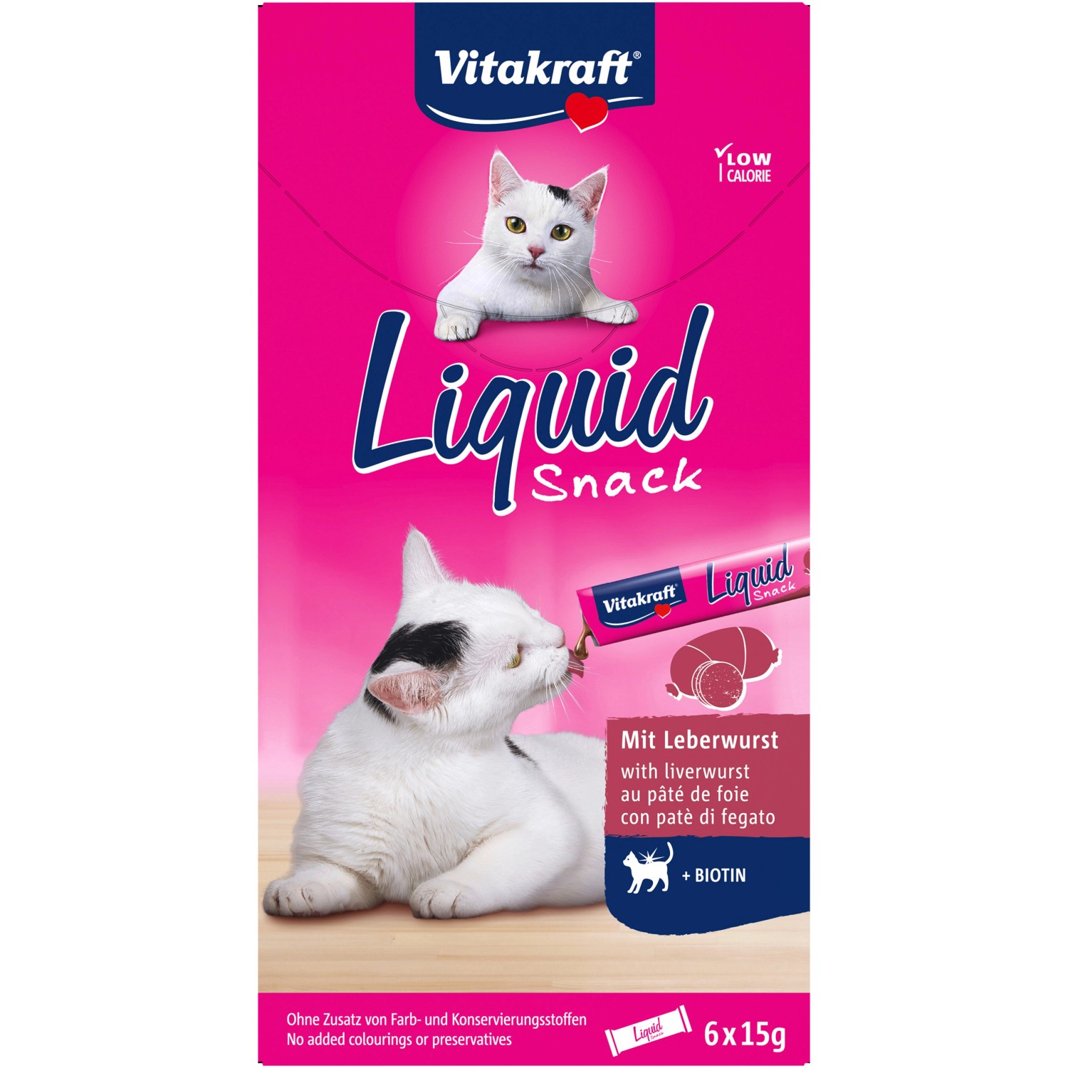 Vitakraft Katzenleckerlies & Katzensnacks Liquid Snack Leberwurst Biotin 6 Stück