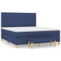 Blaues Boxspringbett (180x200 cm) mit Matratze, Auflage und Bank. Stoffbezug.