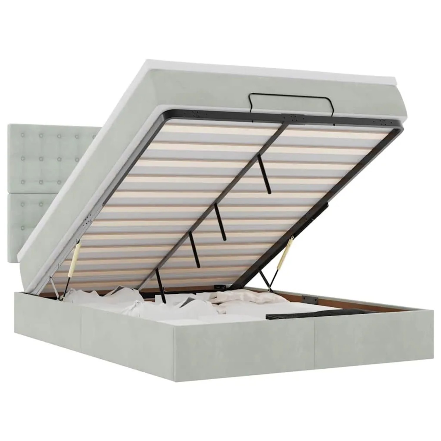 vidaXL Ottoman-Bett mit Matratzen und LEDs Hellgrau 140x190 cm Samt 3314462