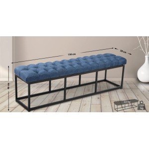DELUKE Sitzbank MEXICO Stoff Blau 150x38x46cm Sitzbank Flur Sitzhocker Esszimmerbank Polsterbank Schlafzimmer