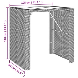 vidaXL Gartenbar-Set, 5-tlg., grau, Poly Rattan, Modell 1. Detailaufnahme der Tischmaße.