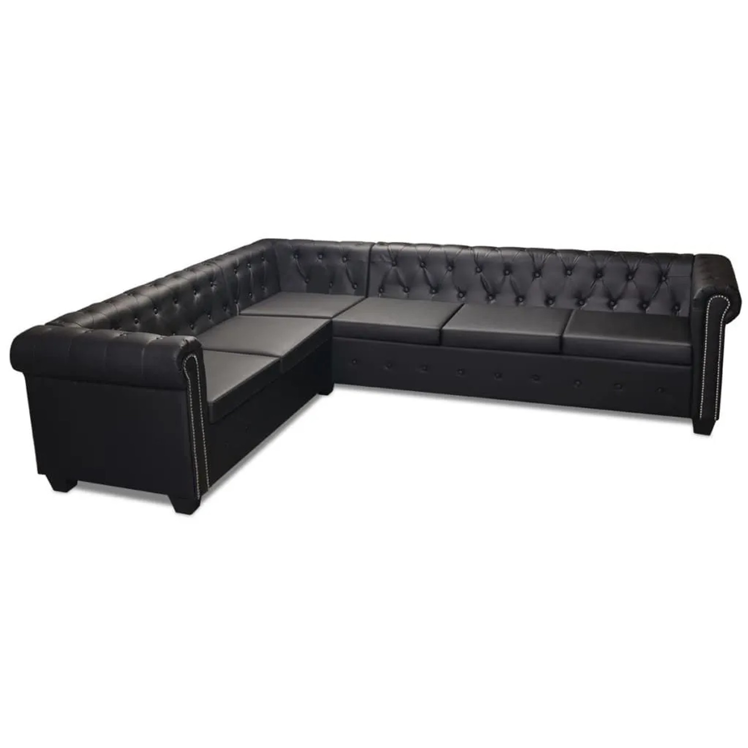 vidaXL Chesterfield-Ecksofa 6-Sitzer Kunstleder Schwarz 243617