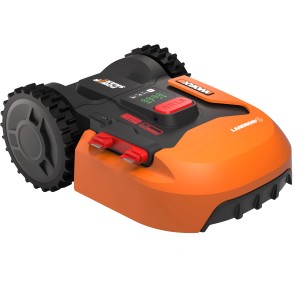 Worx Landroid S400 Mähroboter: kompakter Rasenroboter in Orange und Schwarz.