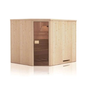 Finntherm Sauna Corner, naturbelassen, 194x175cm, 40mm Wandstärke, mit Glastür.