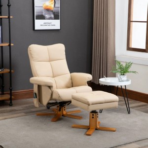 Cremeweißer Massagesessel mit Fußhocker, Stauraum & 145° Neigung. Komfortabler Loungesessel in Leinenoptik.