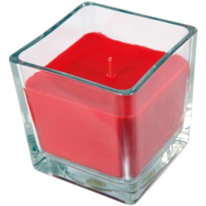 Rote HS Candle Duftkerze im Glas, Weihnachtsdesign, Bonbon-Duft, 50h Brenndauer.