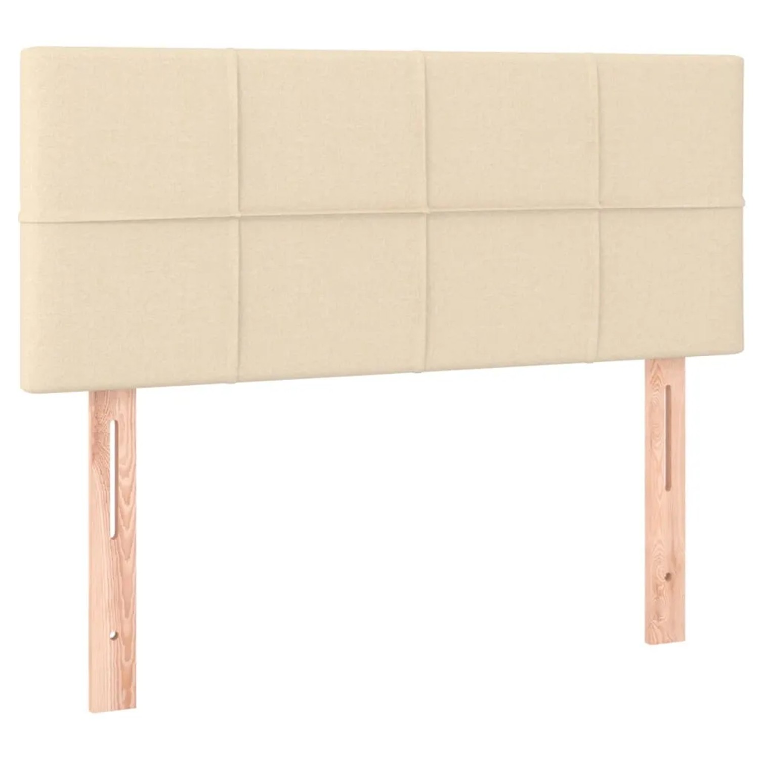 Cremefarbenes Boxspringbett Kopfteil 100x200 cm aus Stoff mit Holzfüßen.