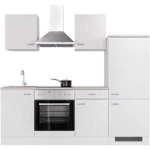 Weiße Flex-Well Classic Küchenzeile Wito 220 cm mit E-Geräten und Spüle.