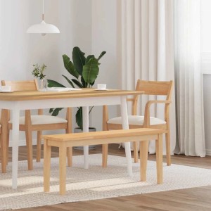 Natürliche vidaXL Massivholz Gummibaum Bank, 110 cm, in einem hellen Esszimmer. Robuste Sitzbank aus Holz.