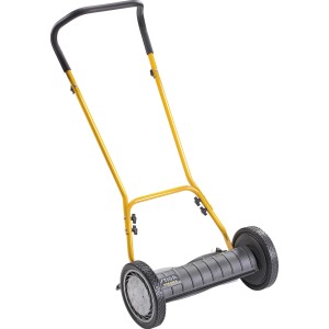 Stiga Spindelmäher SCM 240 R, Handrasenmäher mit Stahlmessern und gelbem Rahmen.