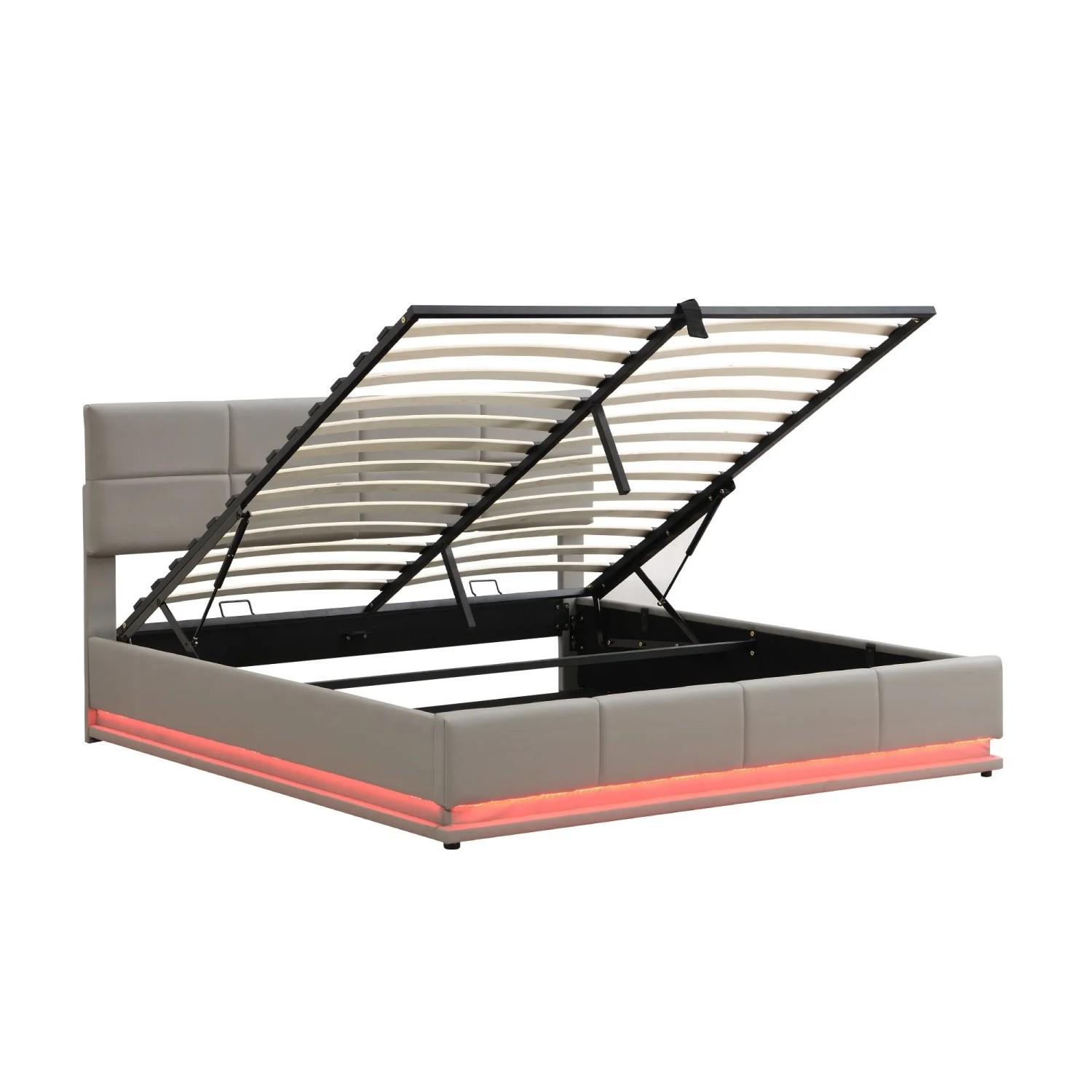 Merax Polsterbett 180x200cm LED Hydraulik Kunstleder Grau
