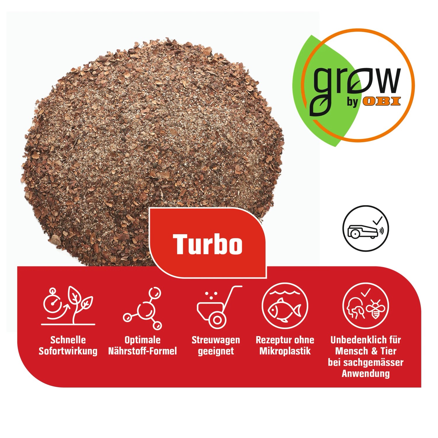 OBI Turbo Rasen-Dünger, 7,5 kg, für dichten, grünen Rasen. Organisch-mineralischer Dünger.