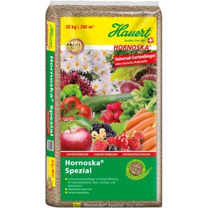 Hauert Hornoska Spezial Universal-Gartendünger im 20 kg Sack, geeignet für Gemüse, Obst und Zierpflanzen.