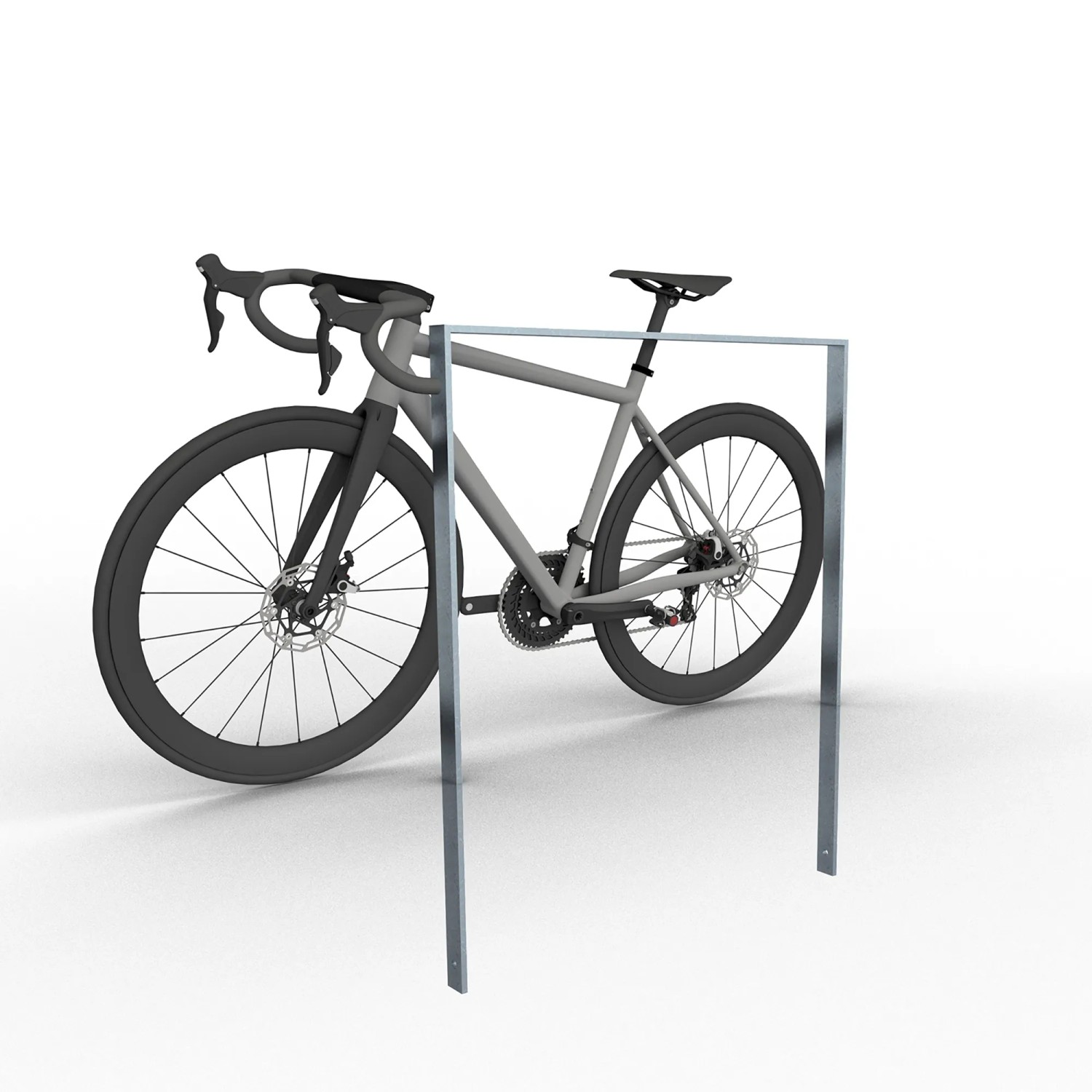 Schake Ahnlehnbügel, feuerverzinkt, 1200x1000mm, mit Fahrrad. Robuste Fahrradabstellanlage für den Außenbereich.