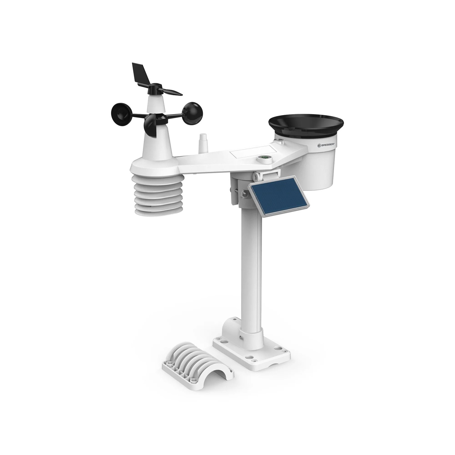 Bresser Solar-Wetterstation 4CAST PRO SF 7-in-1, weiße Ausführung mit Solarpanel und Sensoren.
