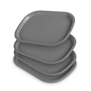 4er-Pack graue ProHome Kunststofftabletts, BPA-frei, stapelbar, ideal für Küche und Gastronomie.