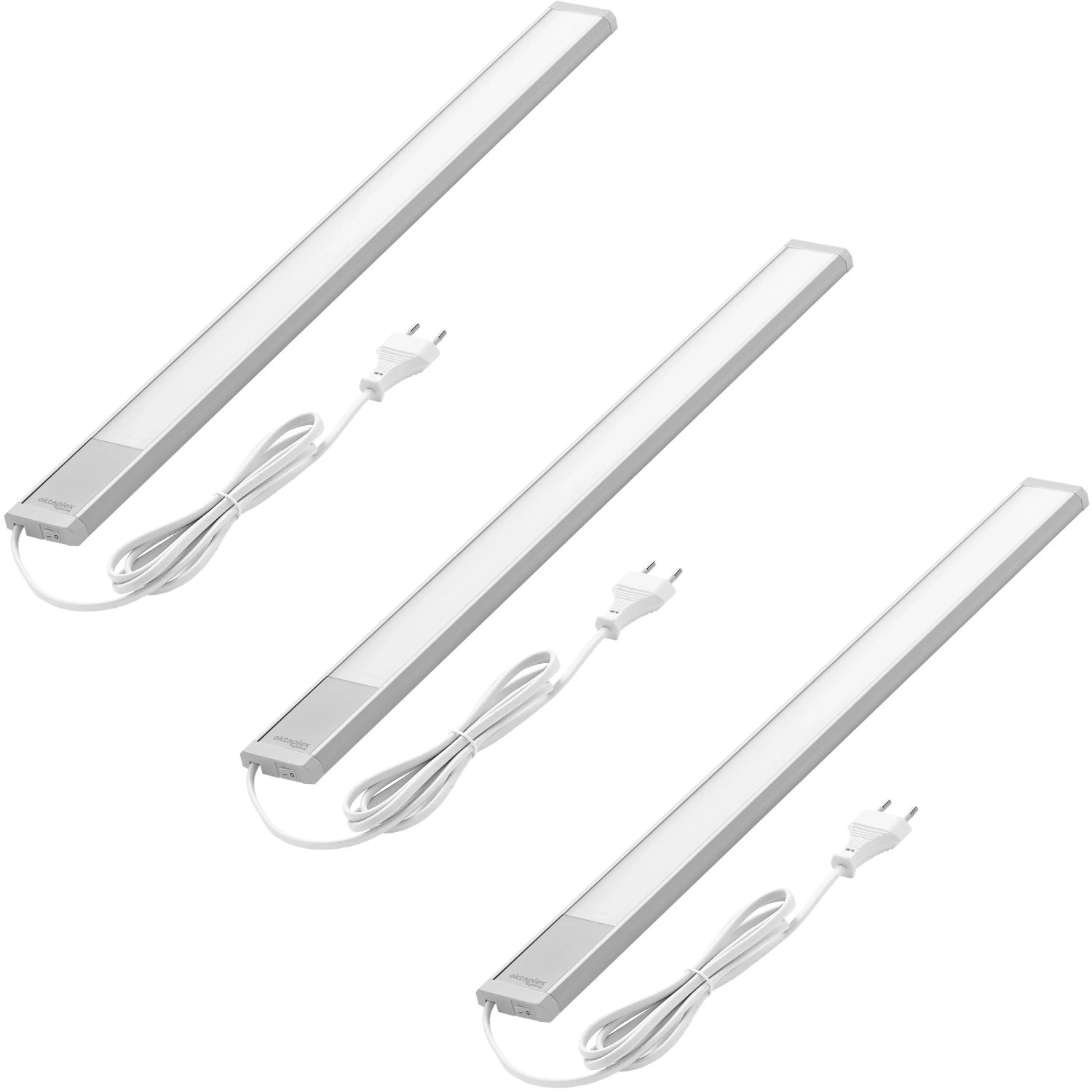 Oktaplex Riva 3er Set LED-Unterbauleuchte Küche 57,5 cm 10,4W Warmweiß 3000K Extra-Flach mit Schalter und Stecker
