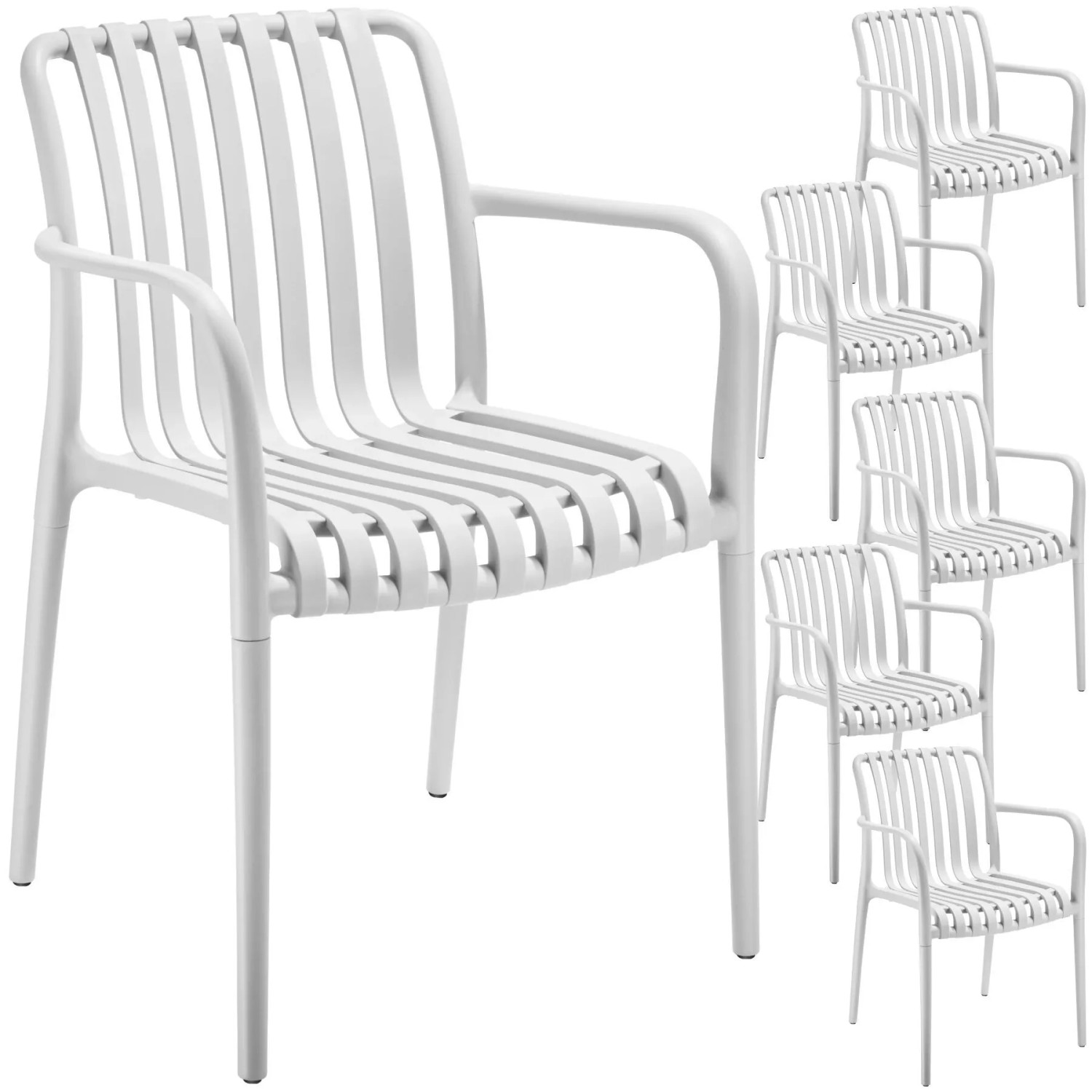 Tectake Gartenstühle Alcudia Wetterfest und Uv Beständig Platzsparend Stapelbar 6Er Set 58 x 54 50 x 80 50 cm Creme