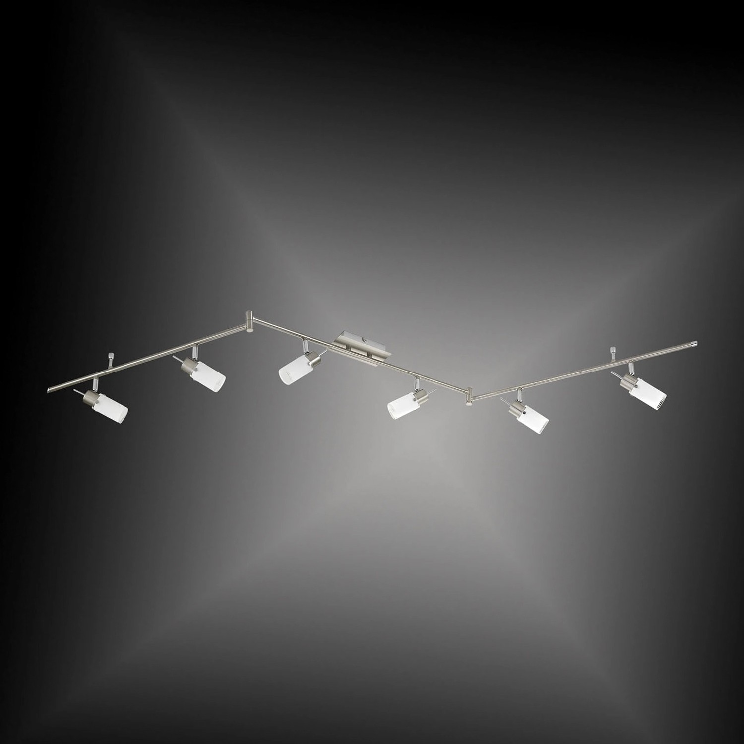 Just Light LED-Spot, 6-flammig, Stahl, mit satiniertem Glas. Moderne Deckenleuchte für flexible Beleuchtung.