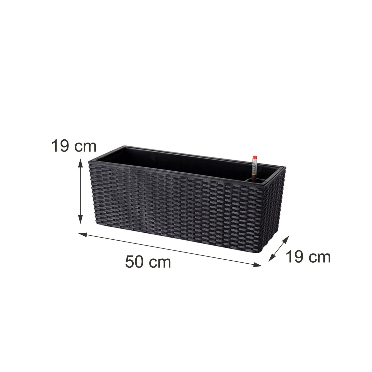 Relaxdays Balkonkasten Polypropylen Metall Schwarz mit Halterung Füllstandsanzeige 19 cm x 50 cm x 19 cm_4