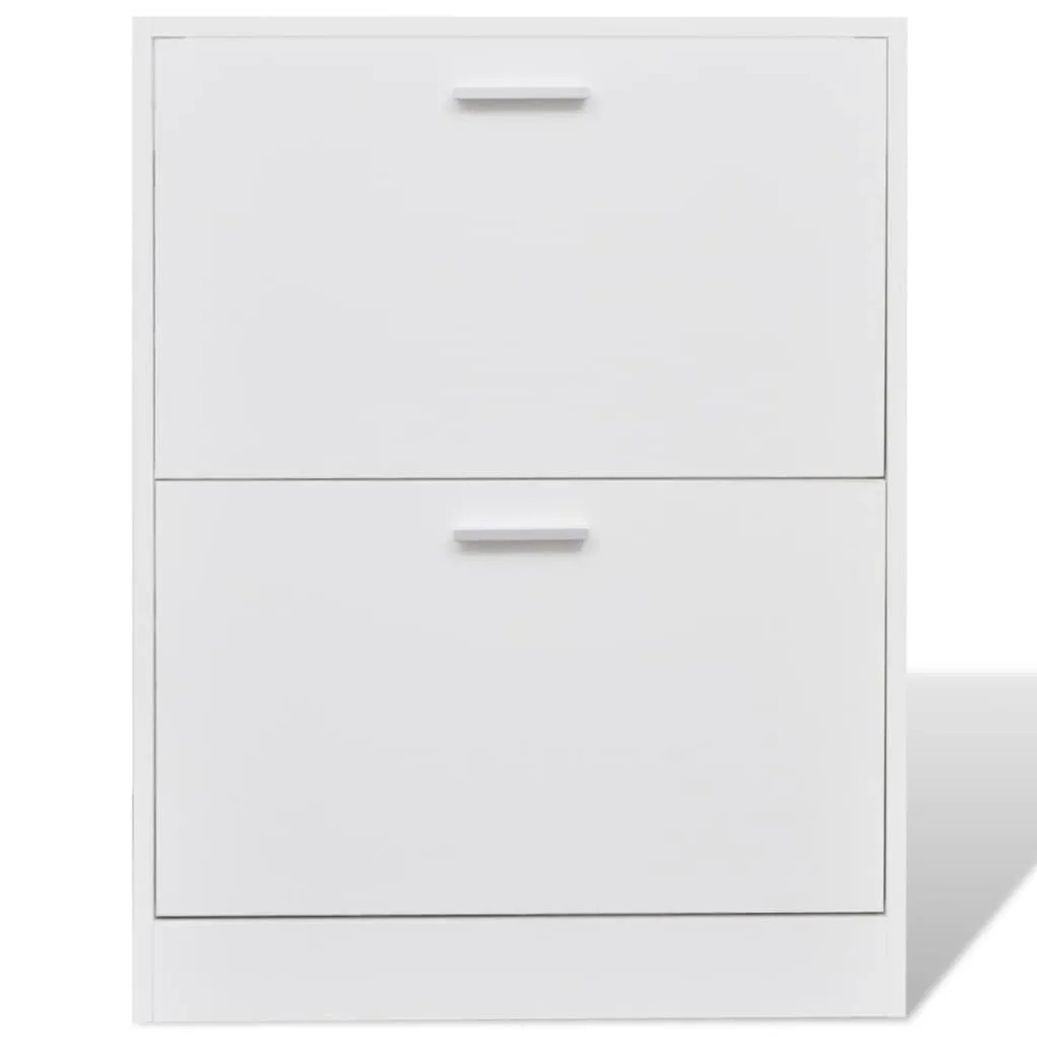 Weißer vidaXL Schuhschrank mit zwei Schuhkippern aus Holzwerkstoff.
