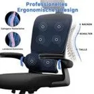 Ergonomischer, schwarzer Rattantree Drehstuhl mit Kopfstütze und Klapparmlehnen.