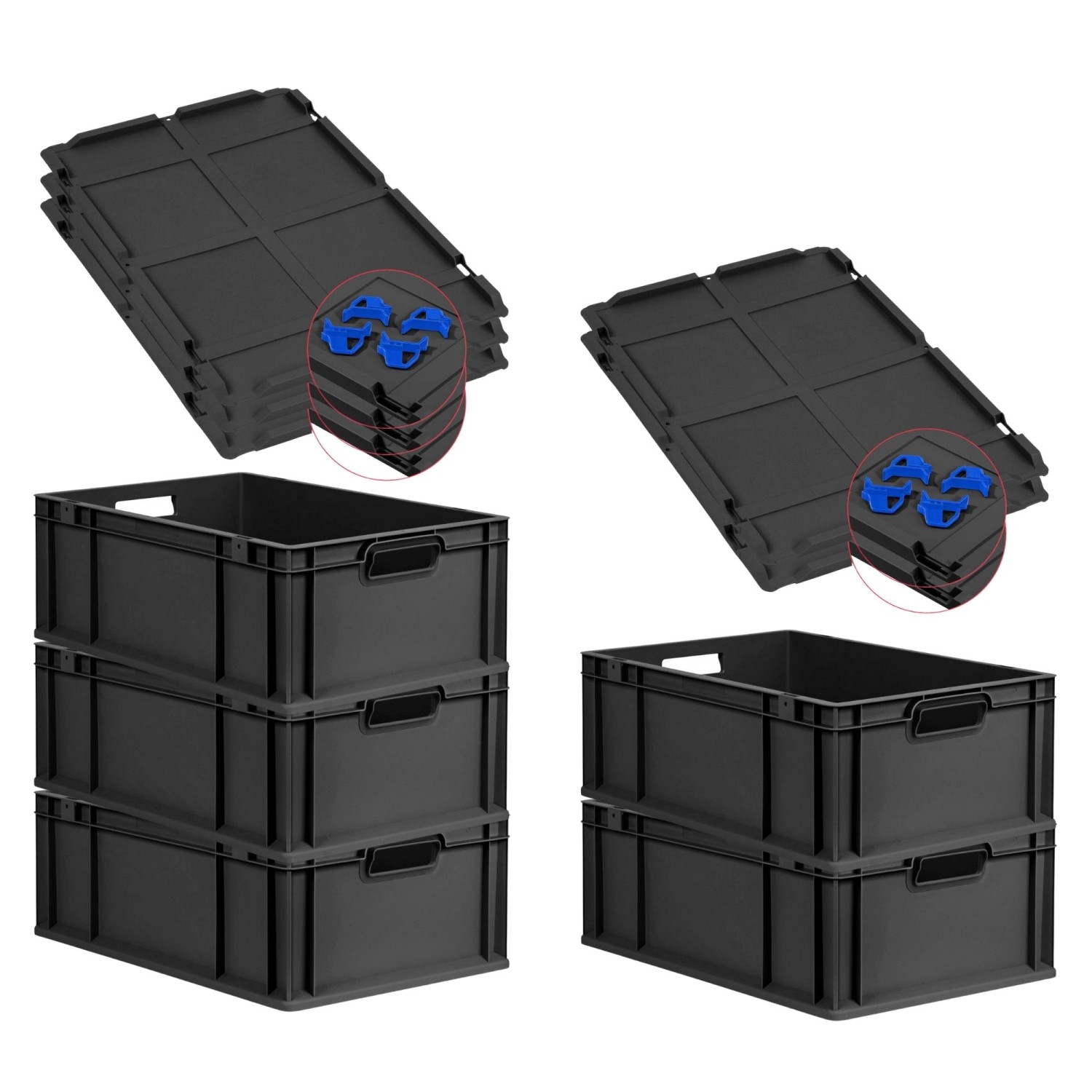 PROREGAL SparSet 5x Eurobox Nextgen Grip Mit Auflagedeckel Und Blauen Versc günstig online kaufen