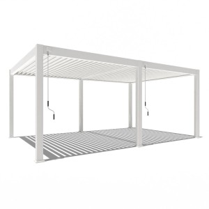 Weißer Weide Deluxe Plus Aluminium Pavillon 4x6 m mit Lamellendach freistehend.
