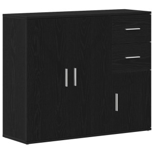 vidaXL Sideboard in Schwarz Eiche Optik, Kommode mit Türen und Schubladen.