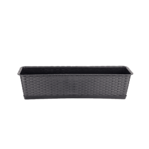 BigDean Blumenkasten Mit Untersetzer 70 Cm Lang Rattan Optik Anthrazit Aus PP Kunststoff Balkon Pflanzkasten Schmal Balkonkasten
