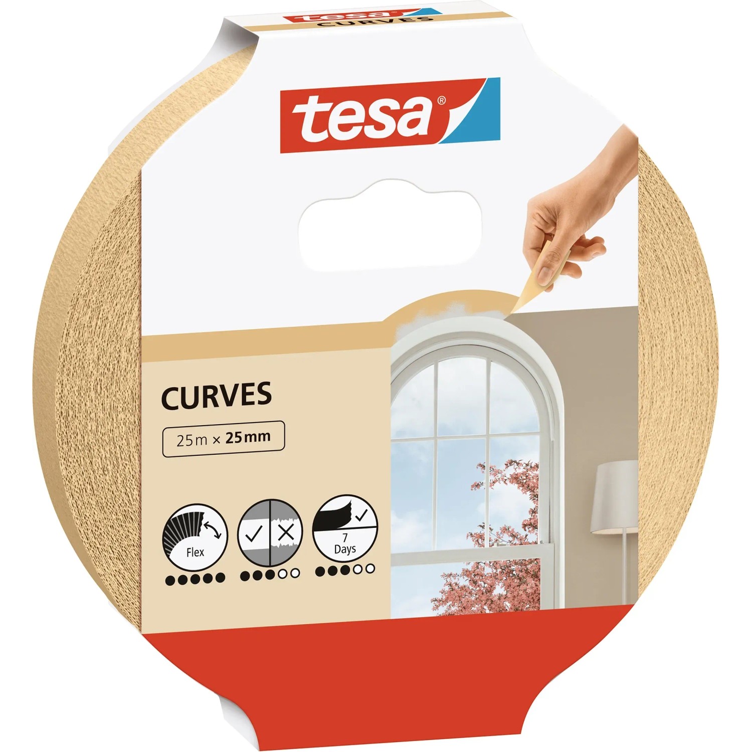Tesa Malerband Kurven, 25mm x 25m, zum Abkleben von Rundungen und unregelmäßigen Formen.