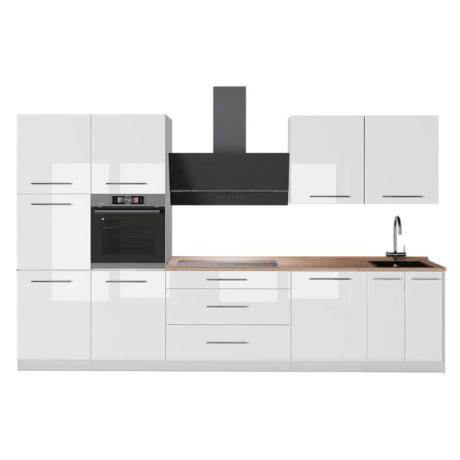 Vicco Küchenzeile Fame-Line Weiß Hochglanz/Weiß 340 x 207 AP Eiche Art Nr 64640