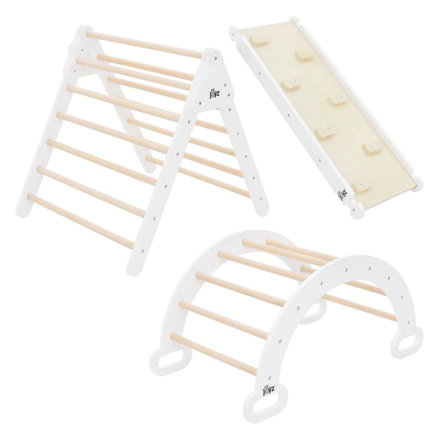 Joyz 3in1 Kletterdreieck mit Rutsche Kletterbogen Weiß Holz Pikler Art Indoor