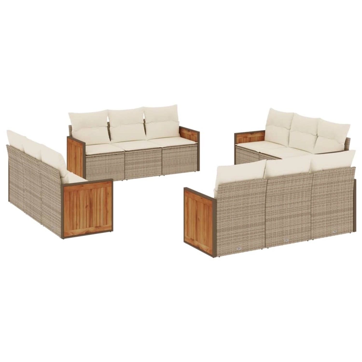 vidaXL 12-Tlg Garten-Sofagarnitur mit Kissen Beige Poly Rattan 3259916 günstig online kaufen