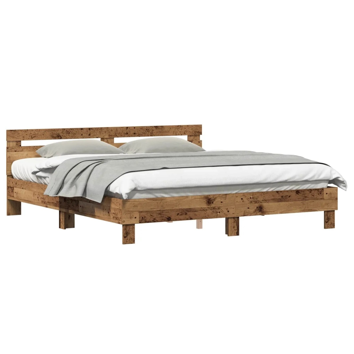 vidaXL Bettrahmen mit Kopfteil Altholz 203 x 185 x 70 cm Holzwerkstoff 3385625