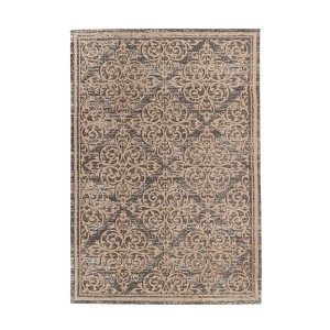 Beiger Kurzflor Teppich 160x230 cm im Vintage Look mit orientalischem Muster.