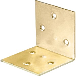 Gelb verzinkter Breitwinkel 50x50x50 mm mit Löchern für Holzkonstruktionen.