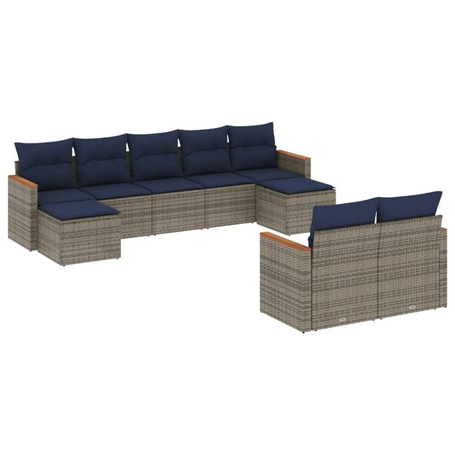 vidaXL 9-Tlg Gartensofa-Set mit Kissen Grau Polyrattan 3226404 günstig online kaufen